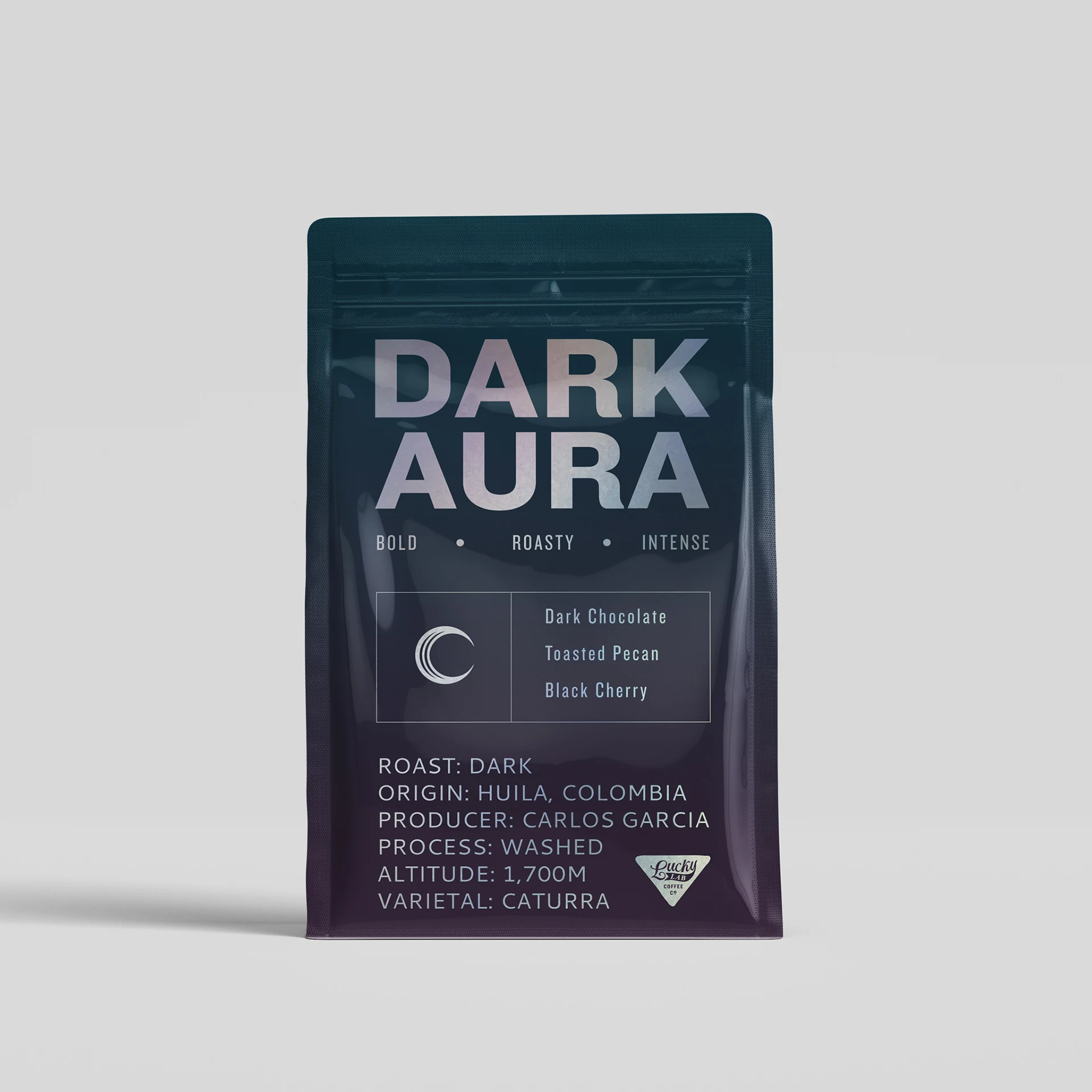 Dark Aura Packaging Concept with Tonal Gradient & Metallic Lettering